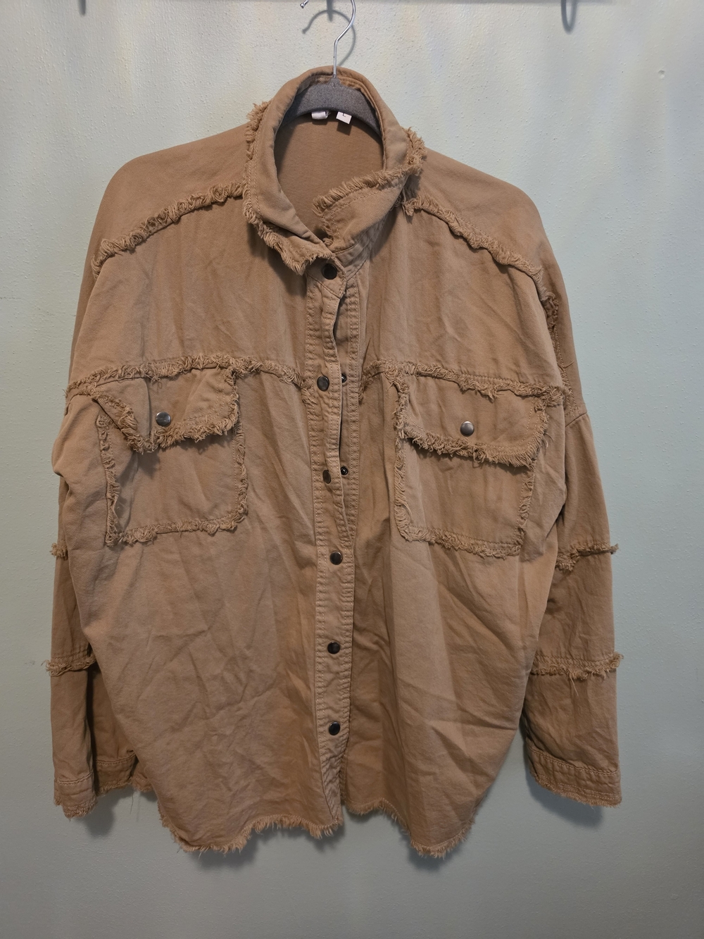 Elan Tan Overshirt with Black 'ROCK & ROLL' Appliqué - Picture 3 of 3